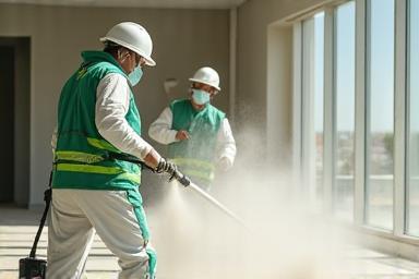 Equipe realizando limpeza pós-obra ecológica